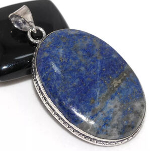 925 Silver Plated Lapis Lazuli 2" Pendant Semi-Precious Jewelry NWT